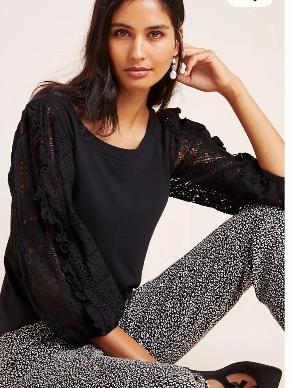 Anthropologie Cotton Blouse - crochet style sleeves and tie on back